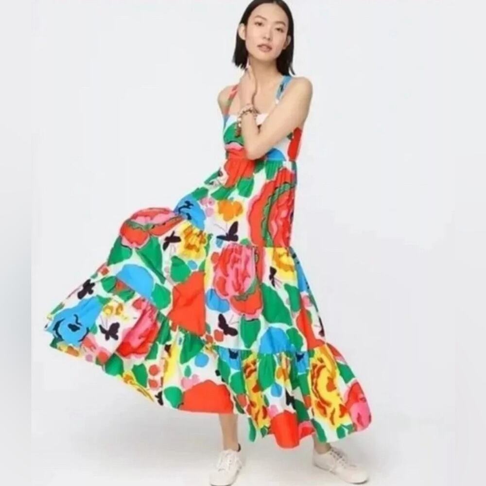 J.Crew Tiered Maxi Dress in Ratti Jardin Floral Print Pockets Size 4